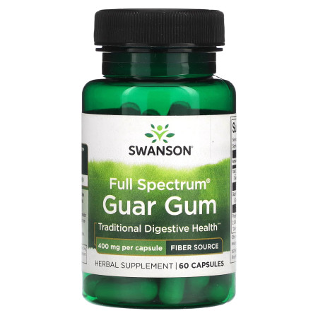 Гуарова камедь, Guar Gum, Swanson, повного спектру, 400 мг, 60 капсул