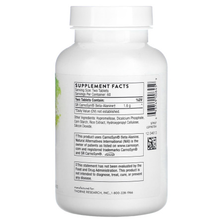 Бета-аланин, Beta Alanine-SR, Thorne ,120 таблеток (800 мг на таблетку)