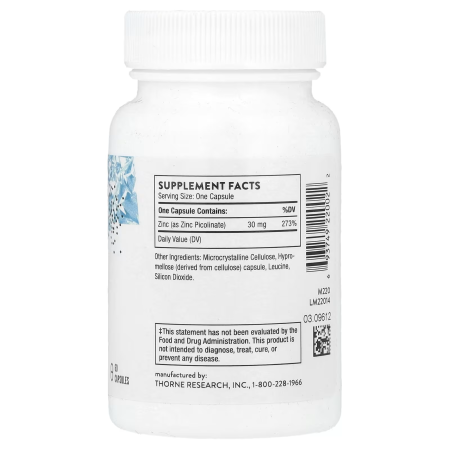 Цинк пиколинат усиленный, Zinc Picolinate, Thorne, 30 мг, 60 капсул