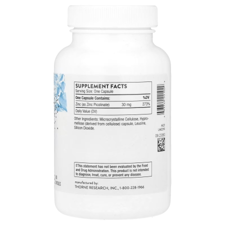 Пиколинат цинка усиленный, Zinc Picolinate, Thorne, 30 мг, 180 капсул