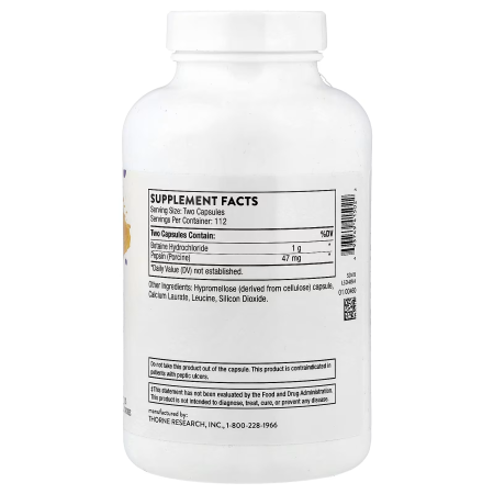 Бетаина гидрохлорид+пепсин, Betaine HCL & Pepsin, Thorne, 225 капсул