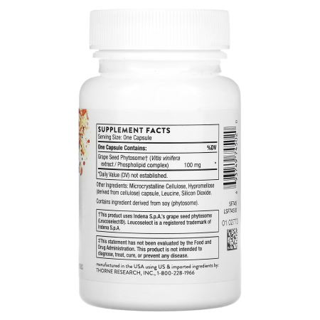Экстракт виноградных косточек, Grape Seed Extract, Thorne, 60 капсул (100 мг на капсулу)