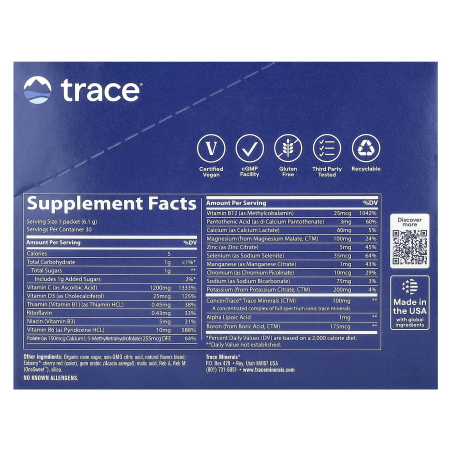 Електроліти, Electrolyte Stamina Power Pak, Trace, малина, 30 пакетів по 6.1 г