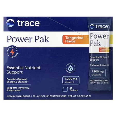 Электролиты со вкусом мандарина, Electrolyte Stamina Power Pak, Trace Minerals Research, 30 пакетов по 6,1 г