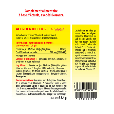 Ацерола, Acerola 1000, Vitamin'22, натуральний вітамін C, 24 таблетки