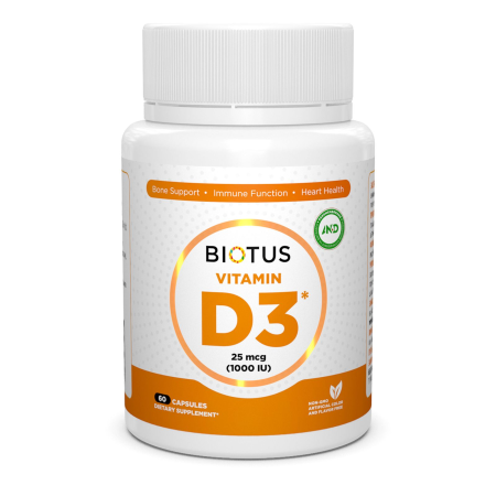Вітамін D3, Vitamin D3, Biotus, 1000 МЕ, 60 капсул 