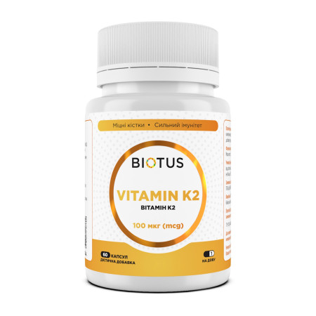 Вітамін К2 менахінон-7, Vitamin K2 MK-7, Biotus, 100 мкг, 60 капсул