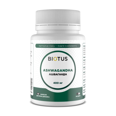 Ашваганда, Ashwagandha, Biotus, 400 мг, 60 капсул