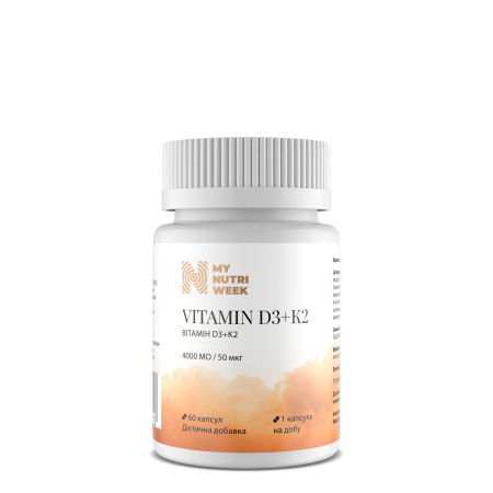Витамин D3+К2, Vitamin D3+K2, My Nutri Week, 4000 МЕ/50 мкг, 60 капсул