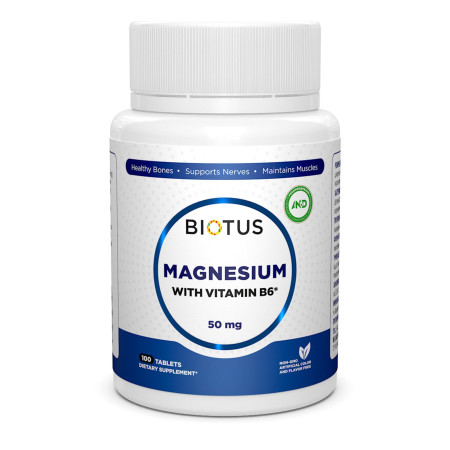 Магний и витамин В6, Magnesium with Vitamin B6, Biotus, 100 таблеток  