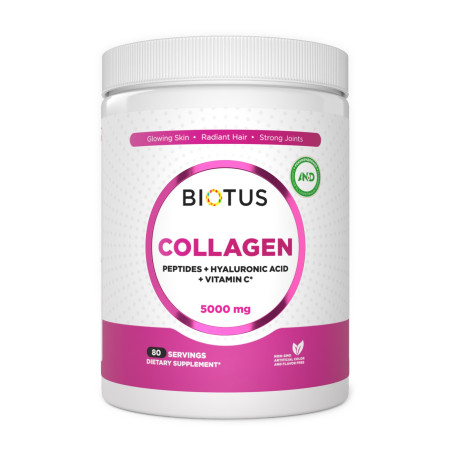 Морські колагенові пептиди з гіалуроновою кислотою та вітаміном С, Marine Sourced Collagen Peptidеs + Hyaluronic Acid + Vitamin C, Biotus, 5000 мг, 400 г