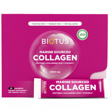 Морський колаген з гіалуроновою кислотою та вітаміном С, Marine Sourced Collagen Peptid, Biotus, 154,5 г (30 саше)