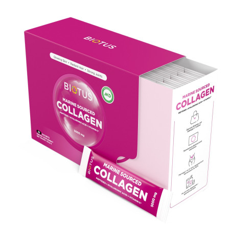 Морской коллаген с гиалуроновой кислотой и витамином С, Marine Sourced Collagen Peptidеs, Biotus, 154,5 г (30 саше)
