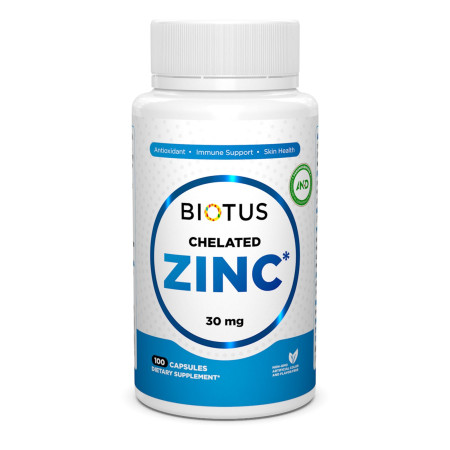 Хелатний цинк, Chelated Zinc, Biotus, 30 мг, 100 капсул
