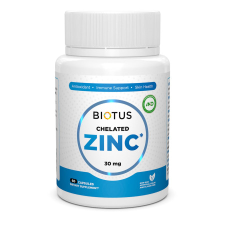 Хелатний цинк, Chelated Zinc, Biotus, 30 мг, 60 капсул