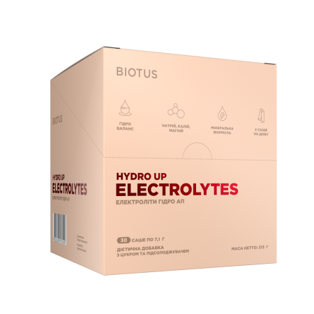 Електроліти Гідро Ап, Eloctrolytes Hydro Up, Biotus, з цукром та підсолоджувачем, 30 саше (213 г)