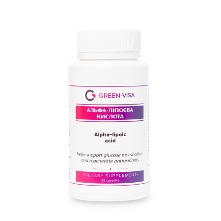 Альфа-ліпоєва кислота, Alpha-Lipoic Acid, Грін-Віза, підтримка метаболізму глюкози та відновлення антиоксидантів, 90 капсул