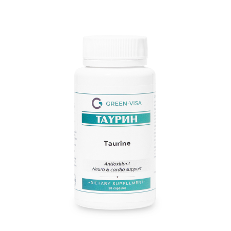 Таурін, Taurine, Грін-Віза, антиоксидантна нейро- та кардіопідтримка, 90 капсул